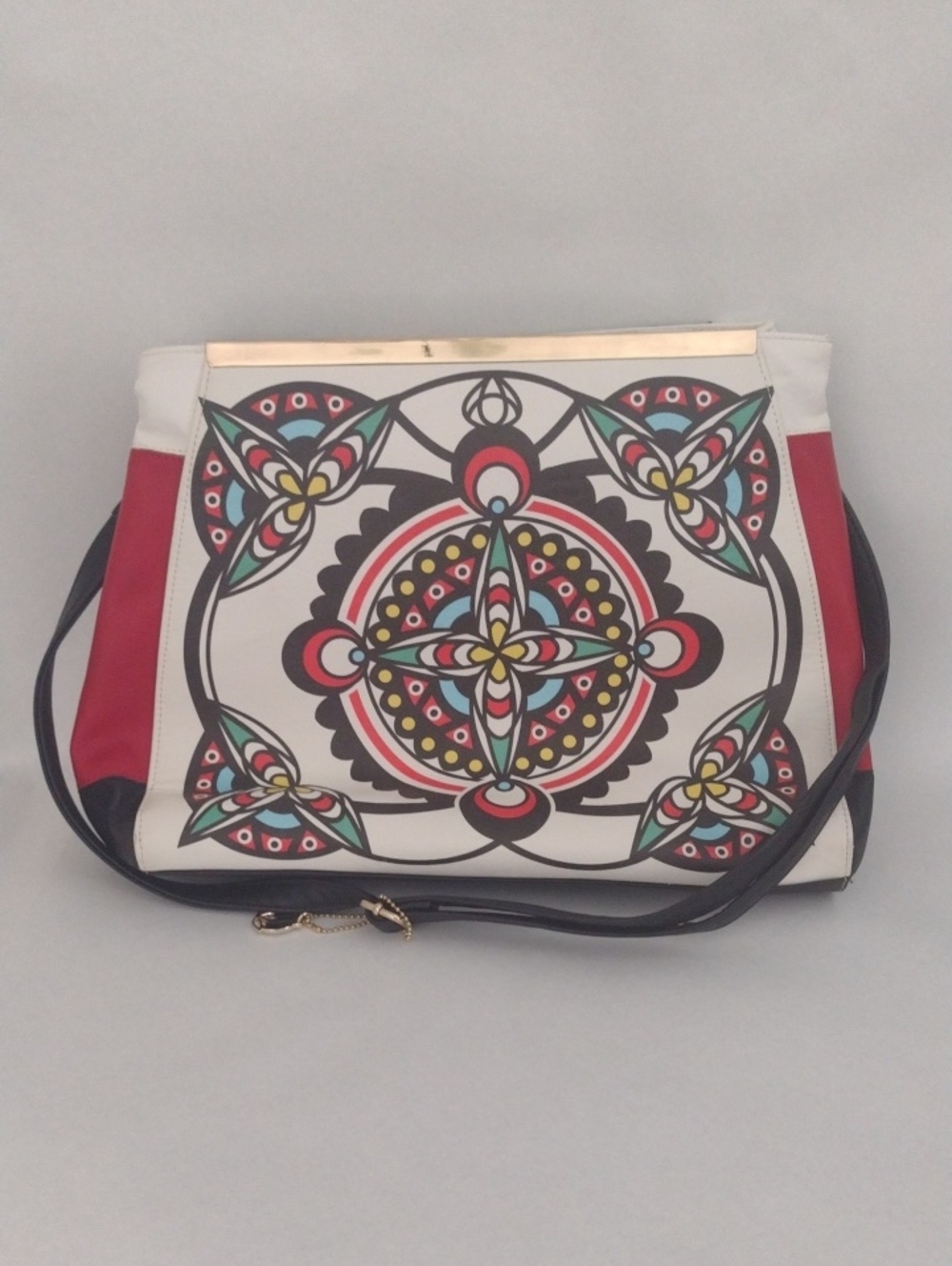Big Buddha White Multi-Color Patterned Satchel (J863)